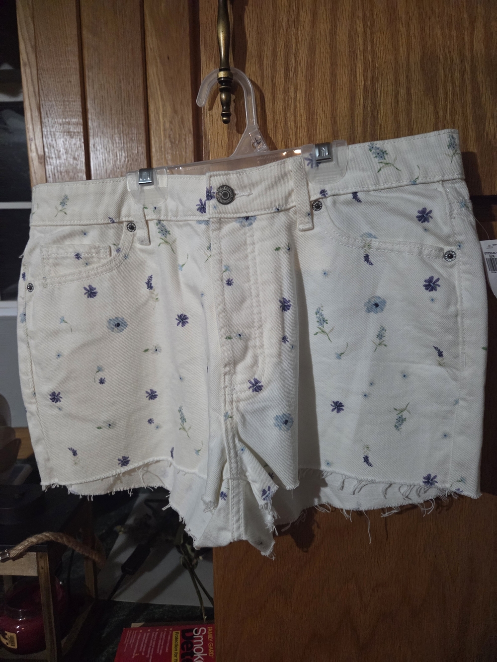 Old Navy White Denim Shorts with Blue & Purple Floral Print